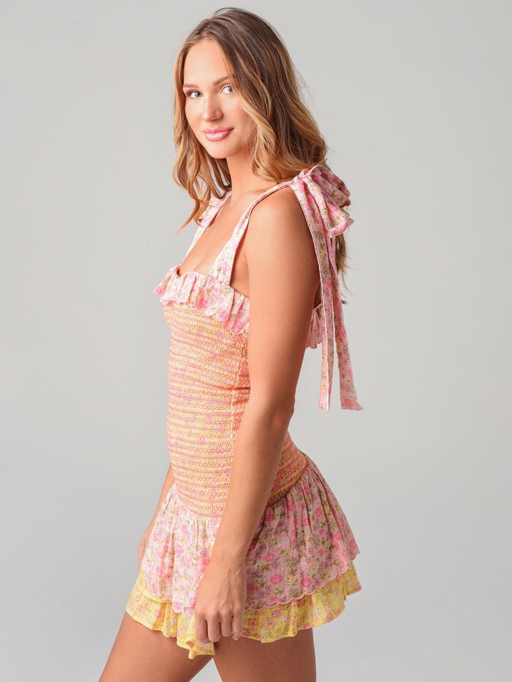 LoveShackFancy Aya Smocked Ruffled Sundress in Chateau Rose